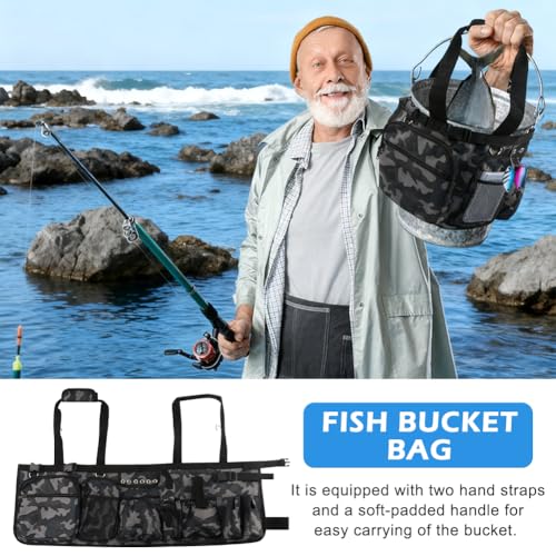 Fishing Bucket Organizer for 5 Gallon Bucket,Outdoor Ice-Fishing Tackle Bag with Bait Buckets Cover,Adjustable Buckle,Multi-Pockets for Fishing Gear & Accessories Storage