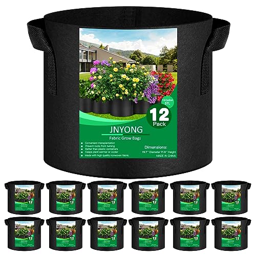 JNYONG 12-Pack 15 Gallon Thickened Non-Woven Grow Bags | Aeration Fabric Pots with Handles - size: 15 Gallons