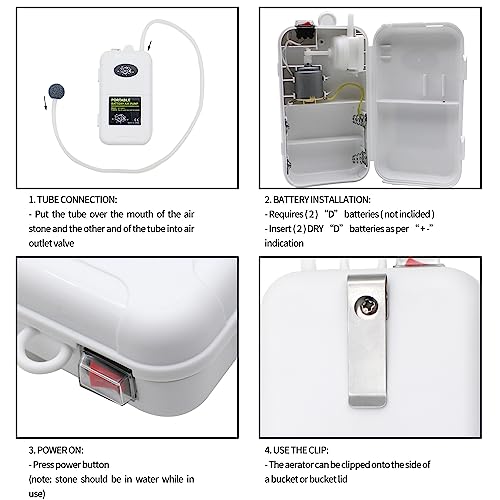 Portable Battery Air Pump for Fishing Trips, 6 Gallons Aeration Pump,Aquarium Air Pump with Air Stones, Outdoor & Outdoor use