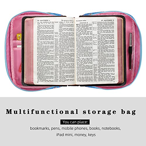 Bible Cover for Women with Flowers Printing, Bible Books Carrying Case with Durable Handle, Quilted Case for Girls Bible Study Supplies Accessories