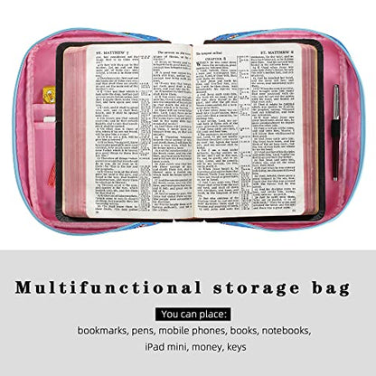 Bible Cover for Women with Flowers Printing, Bible Books Carrying Case with Durable Handle, Quilted Case for Girls Bible Study Supplies Accessories