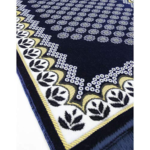Modefa Turkish Islamic Prayer Rug - Thin & Lightweight Velvet Praying Carpet - Soft Muslim Praying Mat Janamaz - Ramadan or Eid Gift for Men & Women - with Car Hanger - Vined Arch (Daisy Navy Blue) - color: Daisy Navy Blue