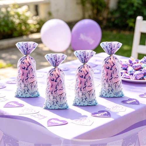 LERCTH Kpop Cellophane Bags with Gradient Abstract Pattern, Iridescent Purple Blue Plastic Treat Bags with Twist Ties for Party Favors - color: Kpop goodie bags 50 packs