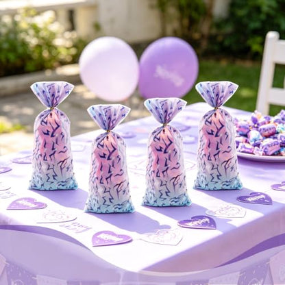 LERCTH Kpop Cellophane Bags with Gradient Abstract Pattern, Iridescent Purple Blue Plastic Treat Bags with Twist Ties for Party Favors - color: Kpop goodie bags 50 packs