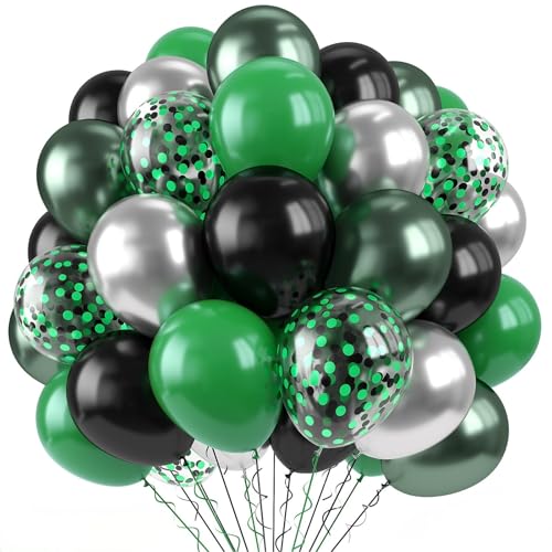 Paready Green Black Balloons, 60 Pcs Party Balloons for Graduation Sports - color: Green Silver
