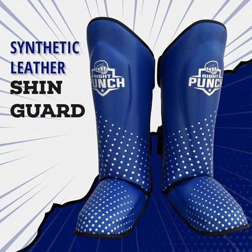 PU Leather Shin Guards for Kickboxing, MMA, Muay Thai Training, Protective Shin Pads - color: Blue\Silver, size: X-Large