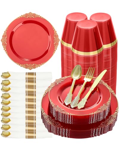 Goodluck 175 Piece Red Dinnerware Set for 25 Guests - color: Red, size: 25 Guests