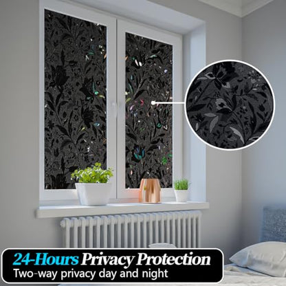 Bloss Blackout Window Privacy Film, 100% Sun Blocking Privacy Cover for Glass, Removable Room Darkening Black Out Window Tint, Static Cling Frosted Glass Film (Black/Tulip, 23.6" x 78.7") - color: Black - Tulip, size: 23.6 x 78.7 Inch
