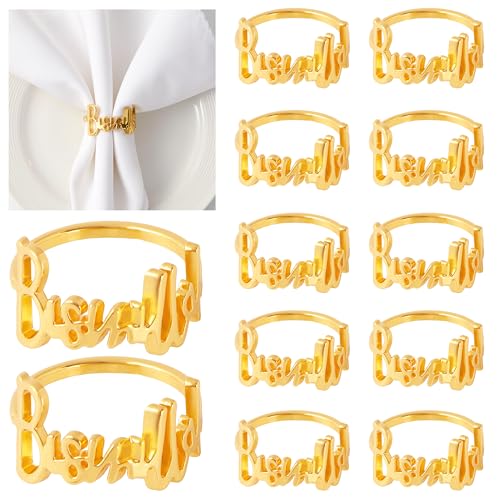 APTWOW Bismillah Letter Napkin Rings Set of 12 - Gold Metal Eid Mubarak Napkin Holder, Ramadan Napkin Rings for Ramadan Banquet Party Dining Table Decoration