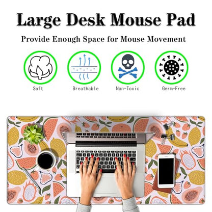 Large Desk Pad, Keyboard Mouse Pad Gaming Desk Mats, Mouse Pad Mat Non-Slip Rubber Base Waterproof with Stitched Edges, 35.4 X 15.7 inch for Work/Game/Office/Home Bright Summer Cartoon Fruits - color: Cartoon Fruits