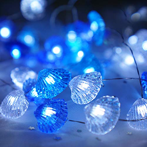 Seashells String Lights, 40LED Beach Decoration Lights USB Plug in with 8 Modes Remote Control, Waterproof Ocean Fairy Lights for Bedroom Party Outdoor Wedding Holiday Christmas - color: Ocean Blue