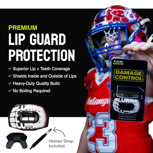 DAMAGE CONTROL Youth Football Mouth Guard – Breathable No Boil Mouthpiece, Protects Lips & Teeth, Works with Braces, Includes Helmet Strap – Sports Gear & Accessories (Blurr) - color: Blurr