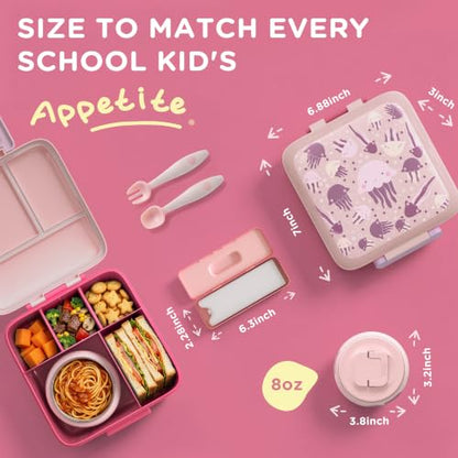 JXXM Bento Lunch Box for Kids with 8oz Soup Thermo,Leak-Proof Lunch Containers with 5 Compartment,Thermo Food Jar Food Containers for School (Pink-Jellyfish) - color: Pink-Jellyfish