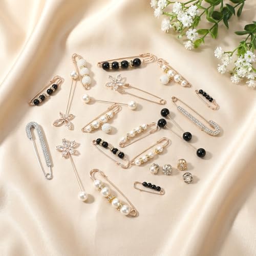 24 Pieces Brooches and Pins for Women Pearl Safety Pins Pant Waist Tightener for Clothes Sweater Shawl Collar Dress Cardigan Shirt Jeans Accessories for Women Girls, Elegant Decorative Pin