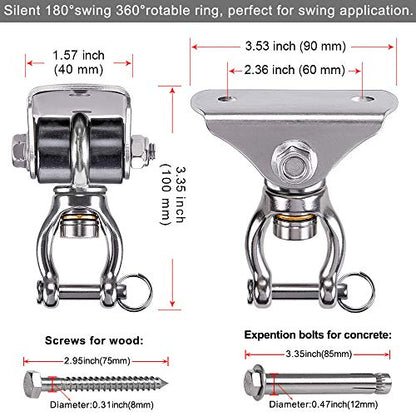 SELEWARE Silent Swing Hanger Heavy Duty Swing Hook Swivel Bearing Hanging Hardware for Porch Swing Hammock Chair Heavy Bag Yoga Silk Suspension Straps Olympic Rings - color: C: 360° Bearing Swing Hanger ( 1 Pack )