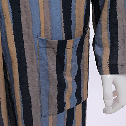 IDOPIP Men's Muslim Thobe Long Sleeve Striped Robe Gown Arab Islamic Kaftan Abayas Dress Middle East Dubai Ramadan Clothing - color: Blue, size: XX-Large