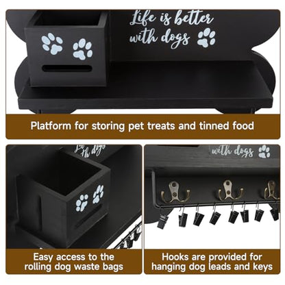 Wood Dog Leash Holder for Wall, Key Hangers with 3 Double Key Holder for Wall, Dog Stuff Organizer and Doggie Bone Key Hooks Wall Mount for Entryway, Farmhouse Treats, Black