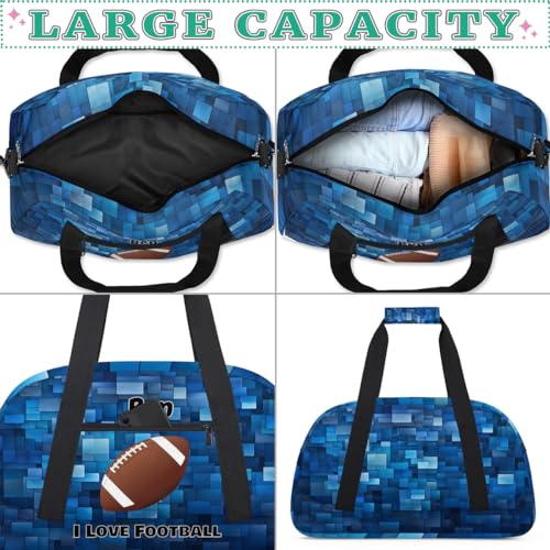 Custom Sports Bags for Boys I Love Football Blue Geometric Pattern | Personalized Named Practice Travel Overnight Training Bag - color: Color 18