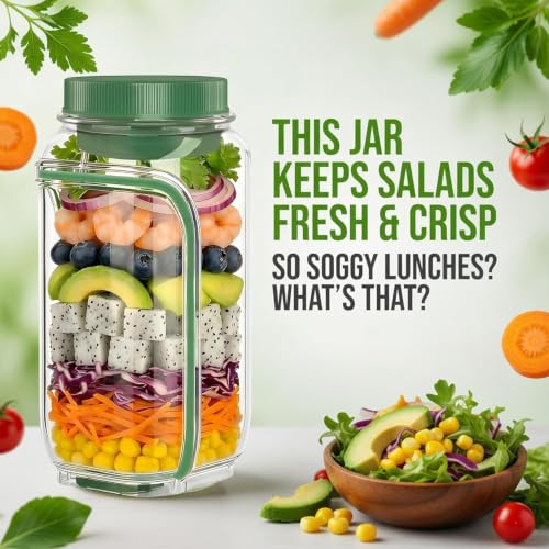 2-Pack Salad Pod Portable Salad Jar with Leakproof Dressing Container, Meal Prep, Food Storage Container for Office, Work, Travel, Picnic, Gym and Outdoor Use - size: 2000 ml (Pack of 2)