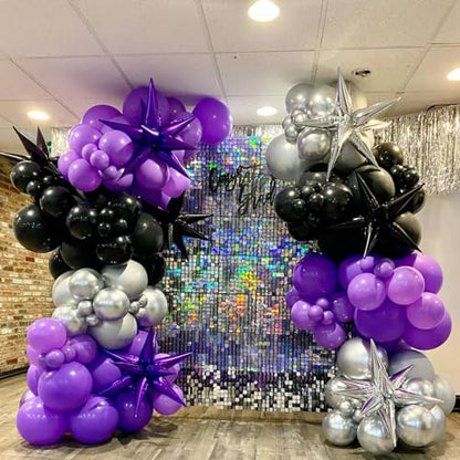 퍼플 및 블랙 풍선, 60팩 30.5cm(12인치) 다크 퍼플 라이트 퍼플 블랙 풍선 메탈릭 실버 색종이 조각 라텍스 풍선 졸업 할로윈 소녀 여성 생일 웨딩 파티 장식 - color: 블랙 퍼플 실버