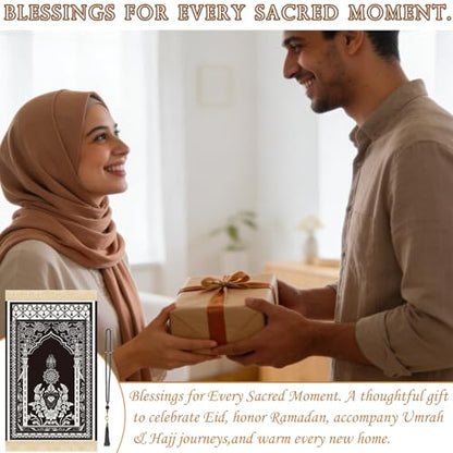 Prayer Mat Ramadan Gifts - Portable Black Prayer Rug Islamic Muslim Tasbih Beads, Praying Carpet for Islamic Man Women Eid Salah Namaz Meditation Decorations for Home