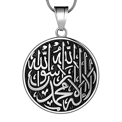 Hipunk Men Islamic Pendant Necklace - Muslim Allah Necklace Allah Necklace Mens Muslim Islam Pendant 316L Stainless Steel Islamic Arabic Gift Black Gun/18K Gold Plated Islam Jewelry SP0049 - color: steel