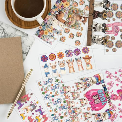arricraft 10 Pcs Colorful Alpaca Theme Cup Printing UV Transfer Papers, 10 Styles Heart Fresh Flowers Sunglasses UV DTF Cup Wrap Stickers for 16 OZ Glass Cups Crafts 9.5x4.3inch - style: Colorful Alpaca Theme