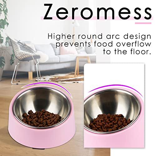 SUPERDESIGN Anti-Vomiting 15° Slanted Pet Bowl, L/2 Cup, Pink | 15° Tilted, Anti-Vomit & Neck Relief, Non-Slip Base, Detachable Stainless Steel Liner, Dishwasher Safe, for Cats & Dogs - color: Pink, size: L/2 Cup
