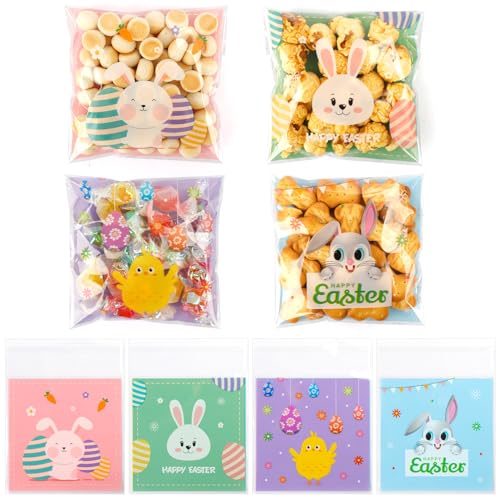 100 PCS Self Sealing Clear Easter Ziplock Bags, Easter Cellophane Treat Goodie Snack Party Favor Ziplock Cookie Bags Holiday Candy Bag Plastic Gift Bags for Gift Giving Wrap - color: 100 easter bags