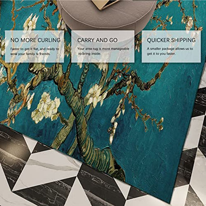 Famous Painting Area Rug Modern Impressionism Artwork Carpet for Living Room Bedroom Dining Home Office Area Rug with Rubber Backing Teal 3'x4' - size: 3'x4'