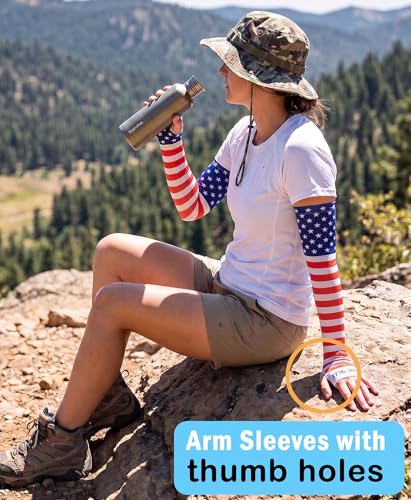 Aueyan Arm Sleeves for Men Women,Cooling Sleeves with Thumb Holes,Funny Sun Protection Arms Cover with Print Pattern - color: 250th Anniversary Flag