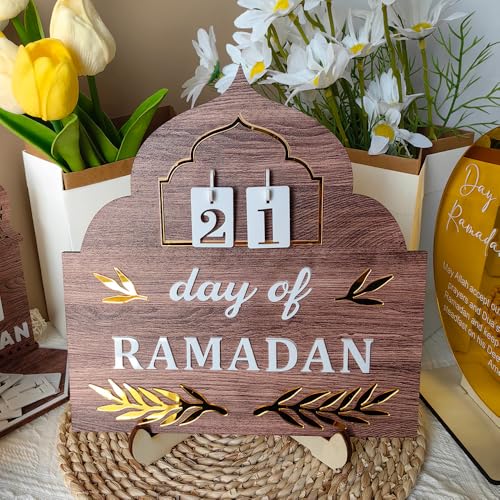 Ramadan Countdown Calendar 2026, Wooden Ramadan Decorations for Home, Eid Mubarak Advent Calendars, Islamic Muslim Ramadan Kareem Table Decor Holiday Gift for Family - زينة رمضان كريم ديكور