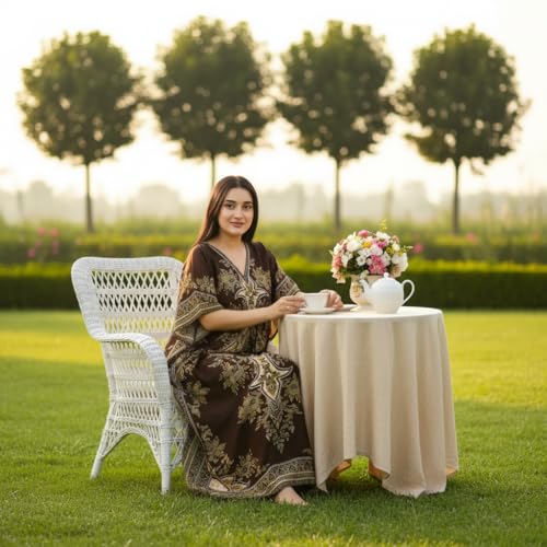 Women's Kaftan Dress – Loose Fit Maxi Gown – Kimono Style Beach Cover Up – Elegant Resort Wear and Nightwear - color: Brown