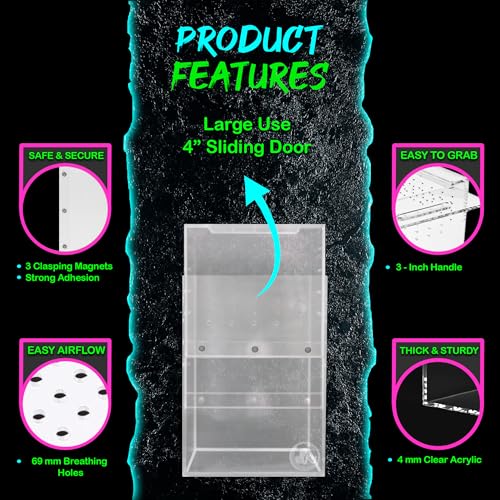 Jumping Spider Enclosure 5"x5"x7" or Tarantula Enclosure - Reptile Terrarium w/Sliding Magnetic Door - Great Reptile Tank & - Acrylic Aquarium Spider Box for Terrestrial or Arboreal Animals - size: Jumping Spider Enclosure 5"x5"x7"