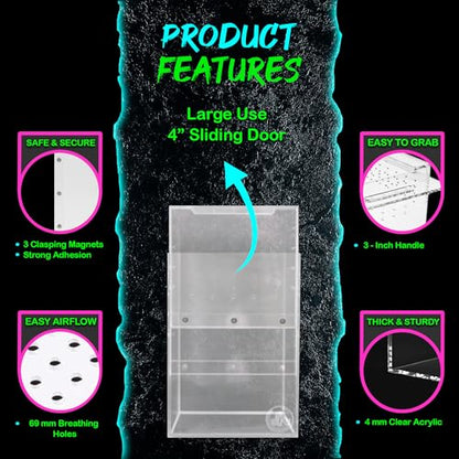 Jumping Spider Enclosure 5"x5"x7" or Tarantula Enclosure - Reptile Terrarium w/Sliding Magnetic Door - Great Reptile Tank & - Acrylic Aquarium Spider Box for Terrestrial or Arboreal Animals - size: Jumping Spider Enclosure 5"x5"x7"