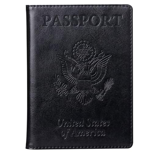 TIGARI Passport Holder for Travel Women Men, Valentines Day Gifts PU Leather Wallet Cover Case Sleeve, Waterproof Protected Document Organizer, Vacation Plane Cruise Travel Essentials - color: A-Black, style: Classic(slim)