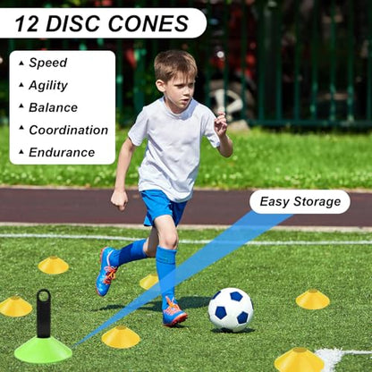 Speed Agility Training Equipment Set, Agility Ladder 20ft, 12 Football Cones, Resistance Parachute/Soccer Kick Trainer, Jump Rope, 5 Resistance Bands, Football Practice Equipment for Kids Adults - color: Blue Ladder Set
