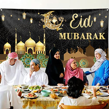 Eid Mubarak Decorations, 78 x 43INCH Large Fabric Muslim Ramadan Kareem Backdrop Banner Ramadan Mubarak Sign Photo Booth Backdrop Background for Muslim Ramadan Party Supplies