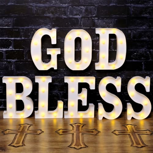 Aurelema Sukkot Large LED Letter Sign LED Lights Battery Powered Table Decoration for Party Gift Tabletop Decoration(God Bless) - size: 8.27 inches, style: God Bless