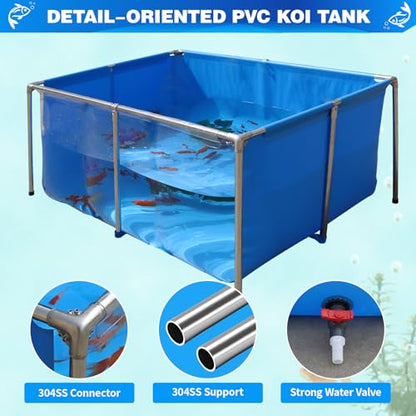 PVC KOI Aquarium Tank, Temporary Fish Tank with Clear Viewing Panel, KOI/Goldfish Pond with 304SS Frame & Drain Valve(47.3" L*31.5" W*23.6" H, About 135Gal Water Capacity) - size: 47 Inch