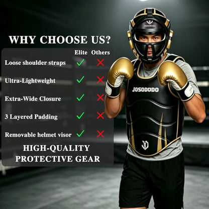 Boxing Sparring Gear Set for Youth - Headgear & Body Protector - color: BLACK+GOLD
