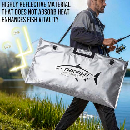 THKFISH Fish Tournament Weigh in Bag for Bass Fishing, Heavy Duty Insulated Live Fish Bag for Caught Fish with Waterproof Zipper and Mesh Liner, Leakproof,Puncture Resistant(Silver-32×19.7in) - color: Silver-32×19.7in