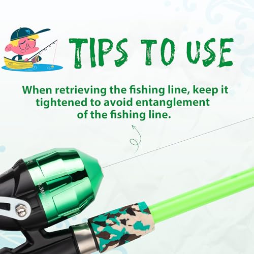WIDDEN Kids Fishing Pole, Portable Telescopic Kids Fishing Poles for Boys and Girls, Fishing Rod and Reel Combo Kit with Tackle Box, and Fishing Net, Best Fishing Pole for Toddler Youth - color: Green+Green