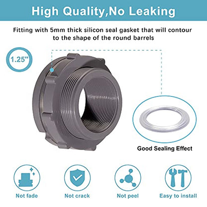 Ququyi 1.25 Inch PVC Bulkhead Water Tank Connector Adapter Fitting with Plugs Thru-Bulk Pipe Fitting for Rain Barrels, Aquariums, Ponds(Set of 2) - size: 1.25"-2pcs