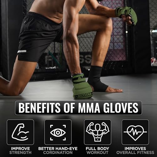 WYOX MMA Gloves & Boxing Focus Mitts Set – Hybrid Open Palm Grappling Gloves with Wrist Support + Curved Punching Pads with Gel Shock for Muay Thai, Kickboxing, Karate Training (Men & Women)
