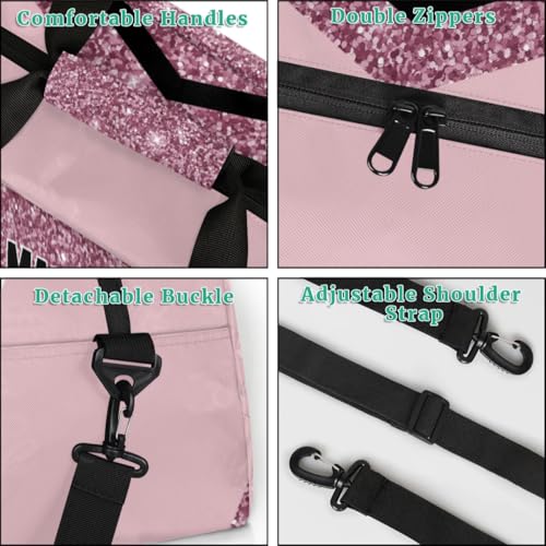 Personalized Volleyball Bag Teens, Custom Gym Bag Name Overnight Duffel Bag for Practice Sports Bag, Light Pink Glittering - color: Dark Pink