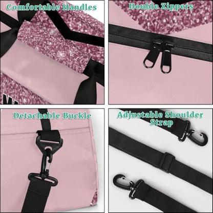 Personalized Volleyball Bag Teens, Custom Gym Bag Name Overnight Duffel Bag for Practice Sports Bag, Light Pink Glittering - color: Dark Pink