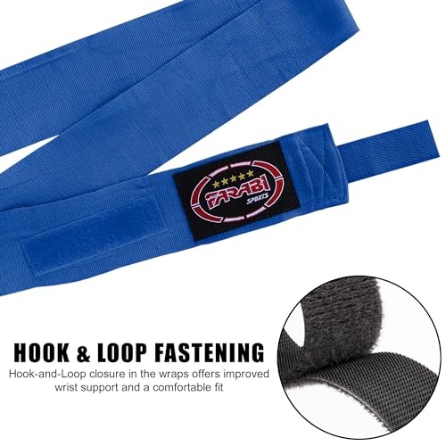 FARABI Kids Boxing Hand Wraps 100 Inches Long Junior Hand Wraps Boxing Hand Wraps Muay Thai Hand Wraps MMA Boxing Hand Wraps Men Boxing Hand Wraps Kids Boxing Hand Wraps Inner Gloves - color: Blue