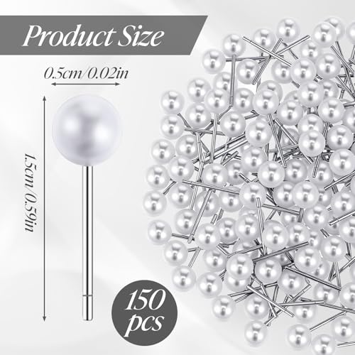 150 Pcs Pearl Push Pins,Pearl Pins for Bouquets Pearls Head Short Straight Pin Decorative Sewing Pin for Fabric Craft Wedding Holiday DIY Accessories(0.6 Inch)