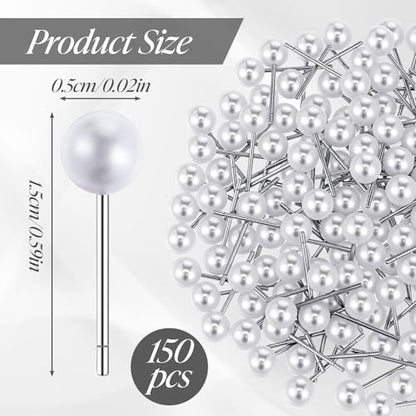 150 Pcs Pearl Push Pins,Pearl Pins for Bouquets Pearls Head Short Straight Pin Decorative Sewing Pin for Fabric Craft Wedding Holiday DIY Accessories(0.6 Inch)